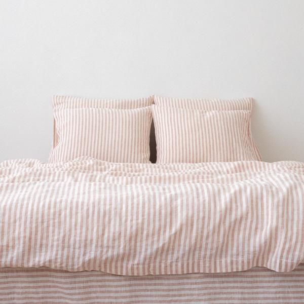 Linenme Washed Bed Linen Pillow Case Ticking Stripe Rosa