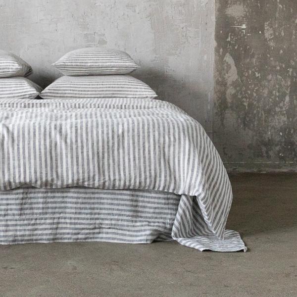 Linenme Washed Bed Linen Set Ticking Stripe Graphite