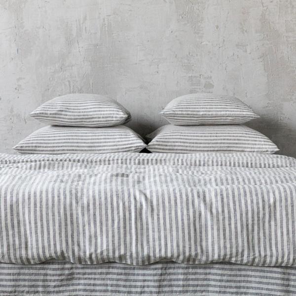 linenme Washed Bed Linen Set Ticking Stripe Graphite