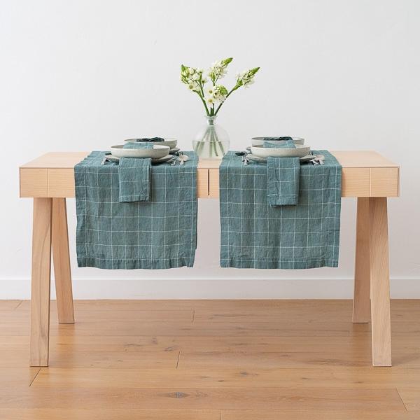 Linenme Washed Linen Runner Arctic White Window Pane