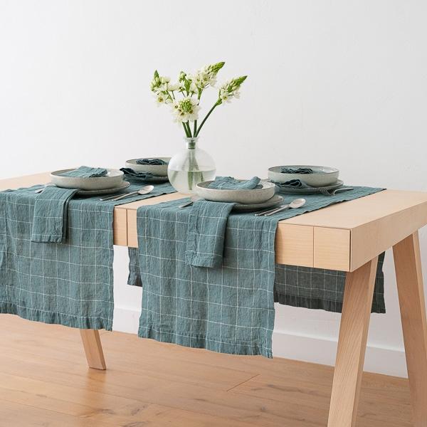 Linenme Washed Linen Runner Arctic White Window Pane