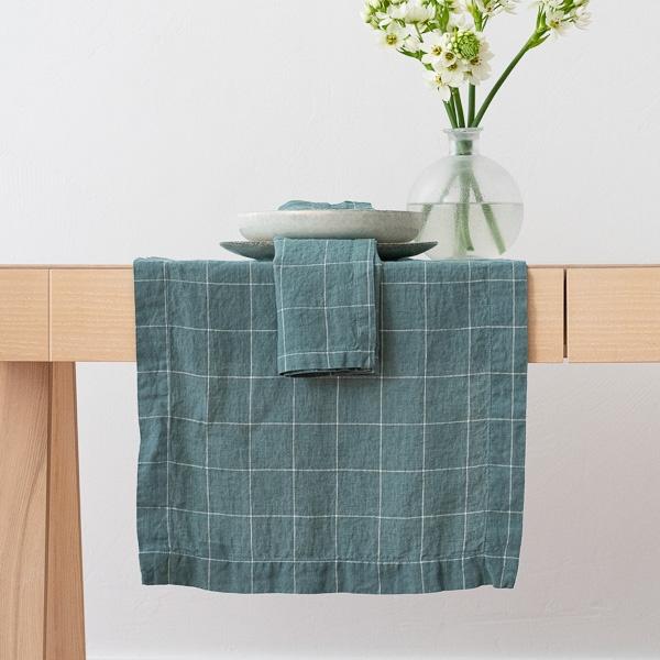 linenme Washed Linen Runner Arctic White Window Pane