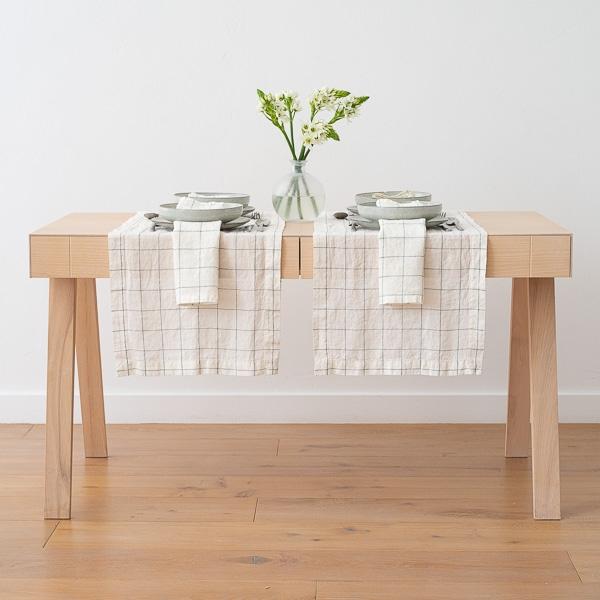 Linenme Washed Linen Runner White Arctic Window Pane