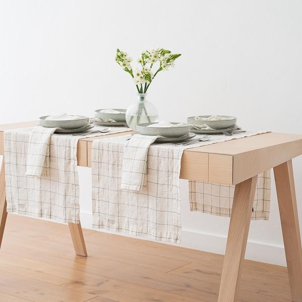 Linenme Washed Linen Runner White Arctic Window Pane