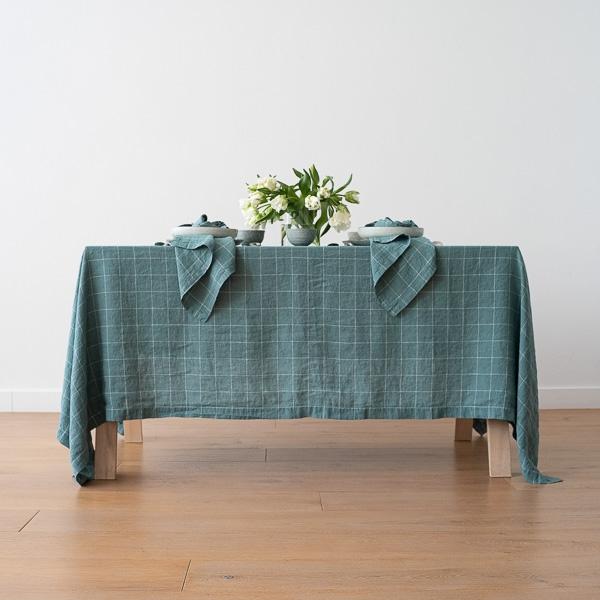 Linenme Washed Linen Tablecloth Arctic White Window Pane