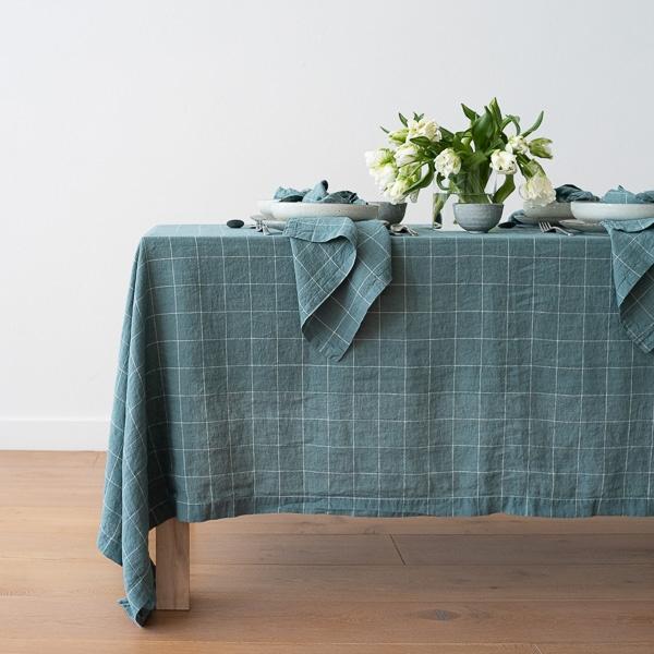 linenme Washed Linen Tablecloth Arctic white Window Pane