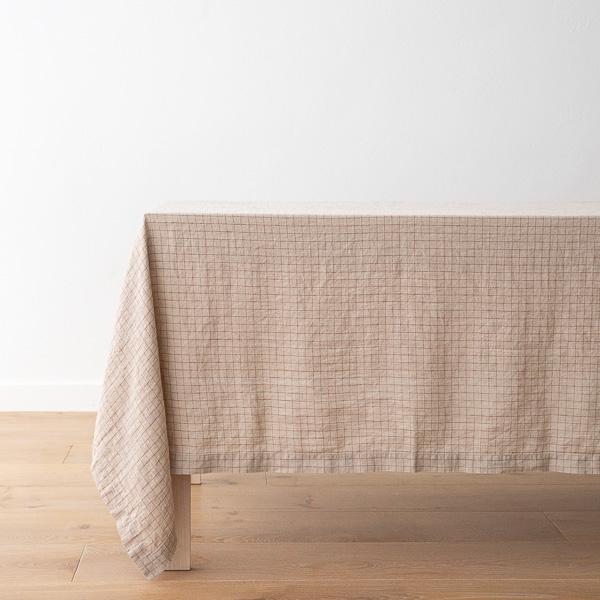 Linenme Washed Linen Tablecloth Natural Brick Check