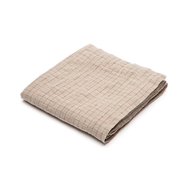 Linenme Washed Linen Tablecloth Natural Brick Check