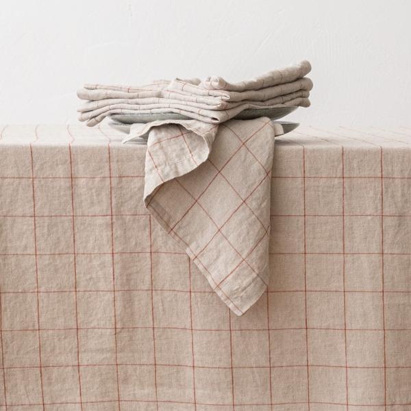 Linenme Washed Linen Tablecloth Natural Brick Window Pane