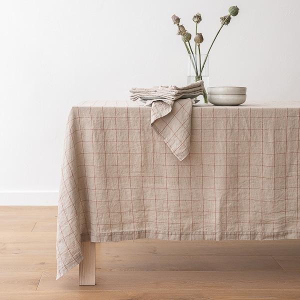 linenme Washed Linen Tablecloth Natural Brick Window Pane