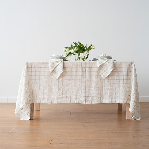 Linenme Washed Linen Tablecloth White Arctic Window Pane