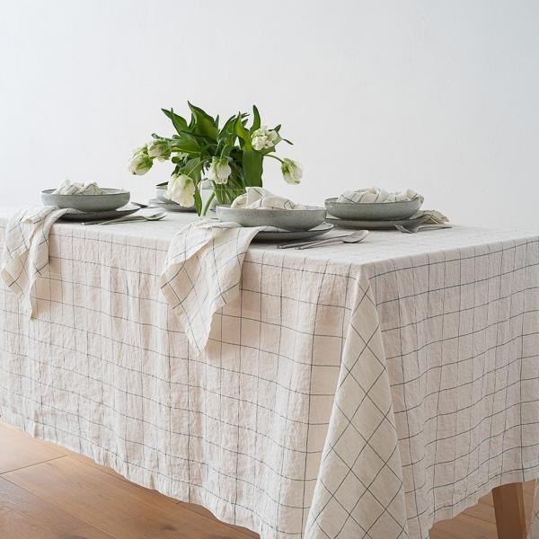 Linenme Washed Linen Tablecloth White Arctic Window Pane