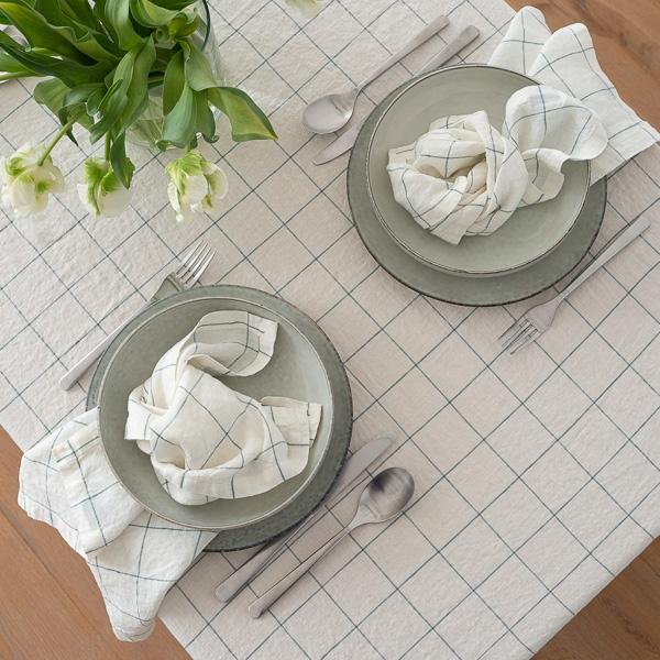 Linenme Washed Linen Tablecloth White Arctic Window Pane