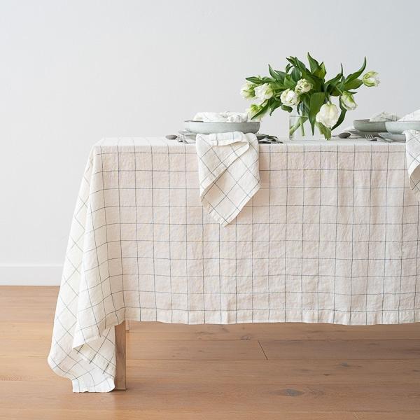 linenme Washed Linen Tablecloth White Arctic Window Pane