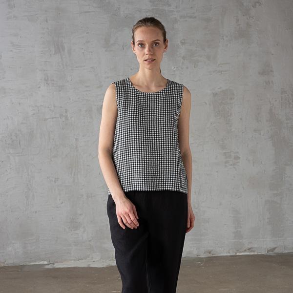 Linenme Washed Linen Tank Top Black White Gingham Alice