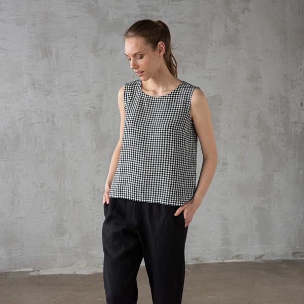 Linenme Washed Linen Tank Top Black White Gingham Alice
