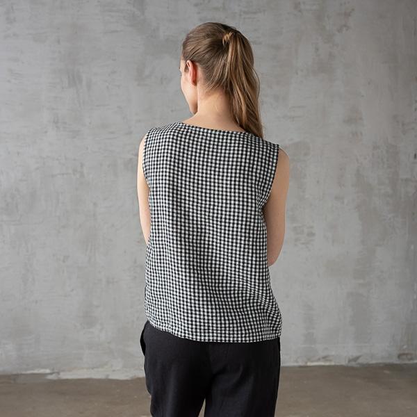 Linenme Washed Linen Tank Top Black White Gingham Alice
