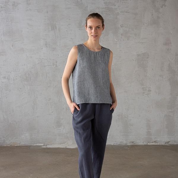 Linenme Washed Linen Tank Top Black White Gingham Alice