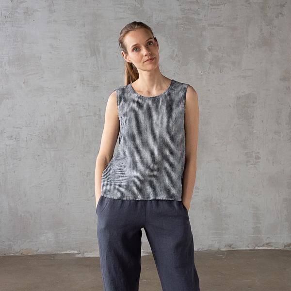 Linenme Washed Linen Tank Top Black White Gingham Alice