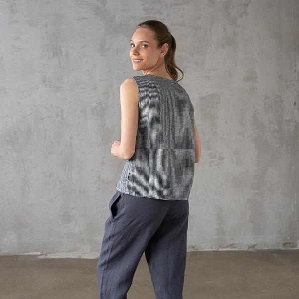 Linenme Washed Linen Tank Top Black White Gingham Alice