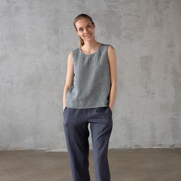 linenme Washed Linen Tank Top Black White Gingham Alice