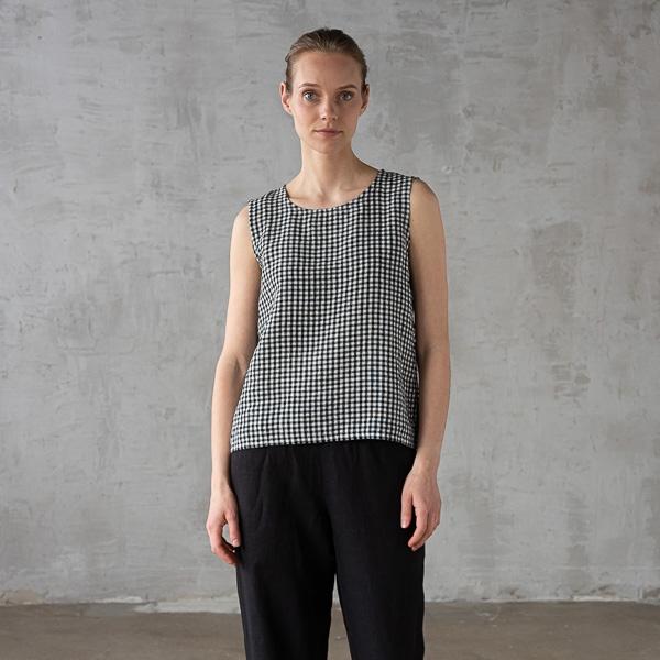 linenme Washed Linen Tank Top Black White Gingham Alice