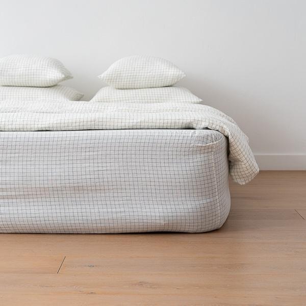 Linenme White Arctic Check Washed Bed Linen Fitted Sheet