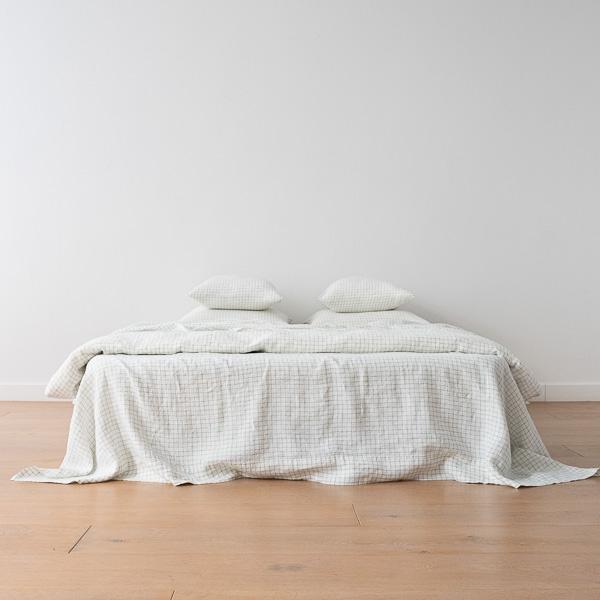 Linenme White Arctic Check Washed Bed Linen Flat Sheet