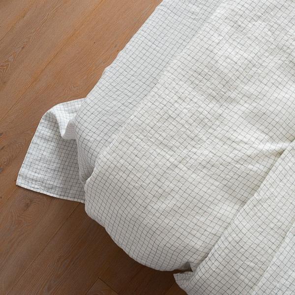 Linenme White Arctic Check Washed Bed Linen Flat Sheet