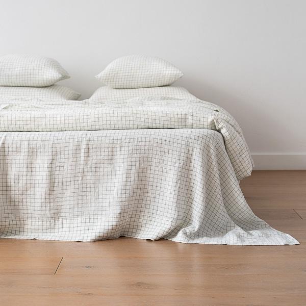 linenme White Arctic Check Washed Bed Linen Flat Sheet