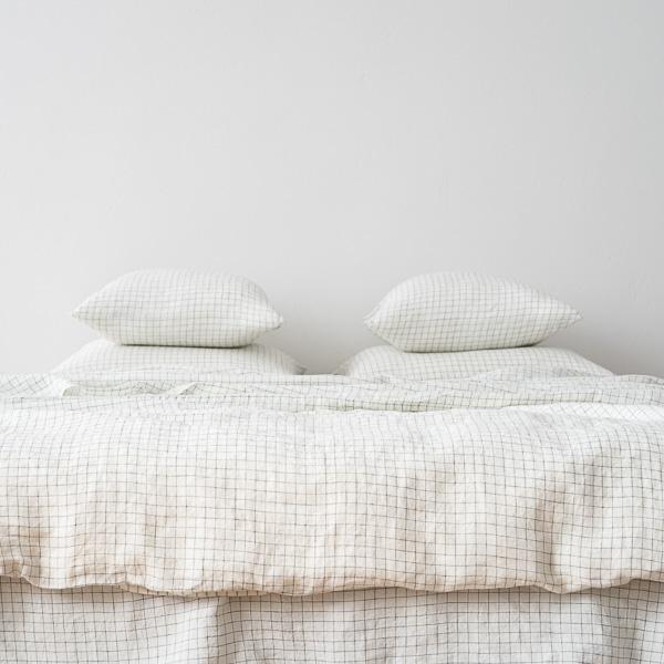 Linenme White Arctic Check Washed Bed Linen Pillow Case