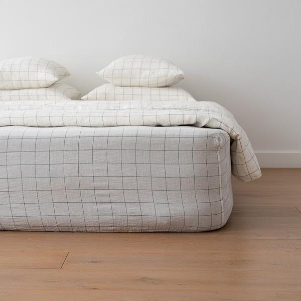 Linenme White Arctic Window Pane Washed Bed Linen Deep Fitted Sheet