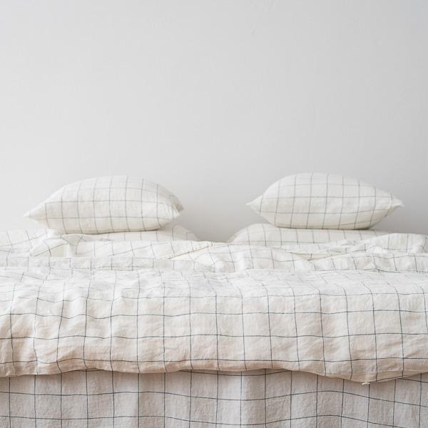 Linenme White Arctic Window Pane Washed Bed Linen Duvet