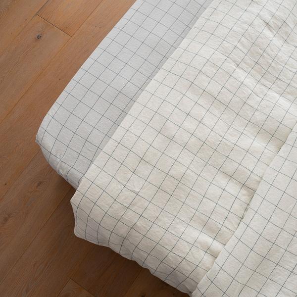 Linenme White Arctic Window Pane Washed Bed Linen Fitted Sheet