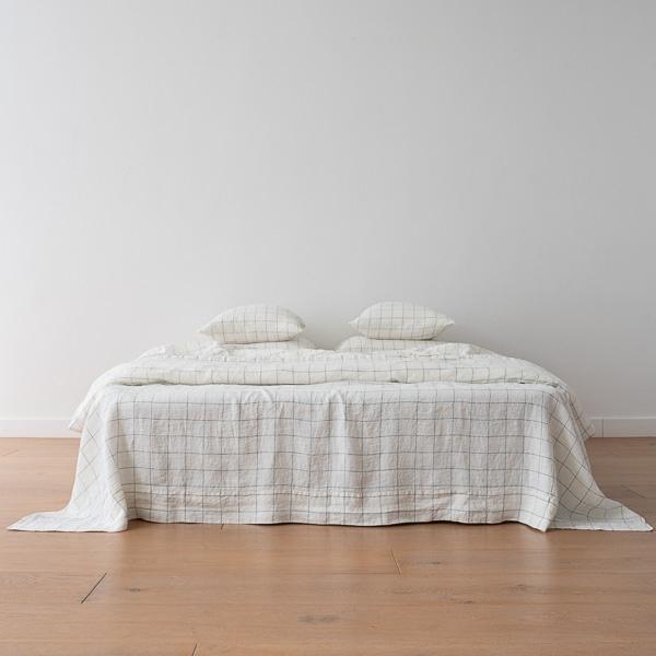 Linenme White Arctic Window Pane Washed Bed Linen Flat Sheet