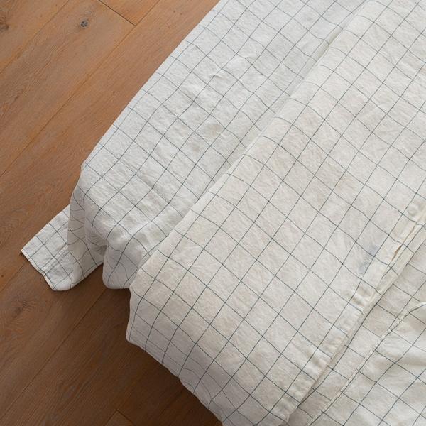 Linenme White Arctic Window Pane Washed Bed Linen Flat Sheet