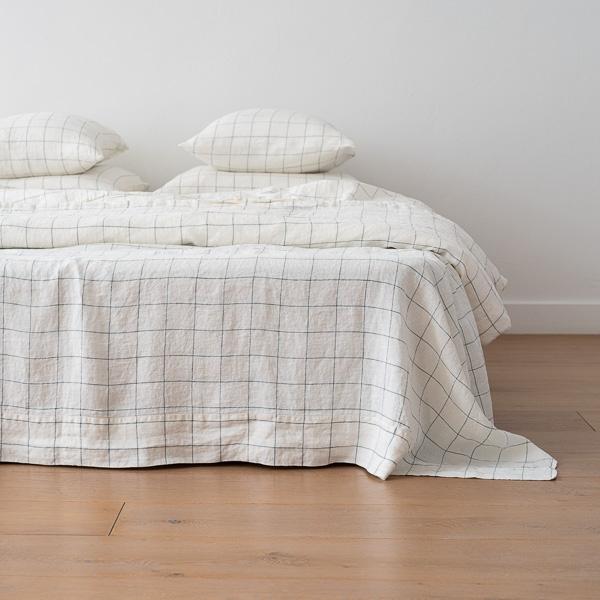 linenme White Arctic Window Pane Washed Bed Linen Flat Sheet