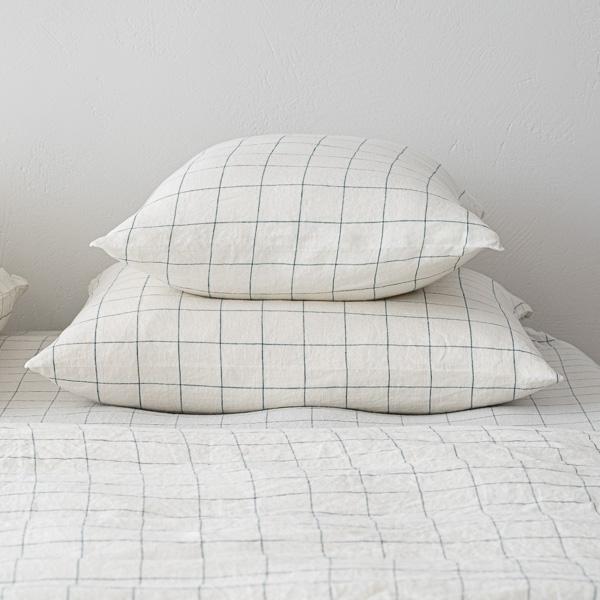Linenme White Arctic Window Pane Washed Bed Linen Pillow Case