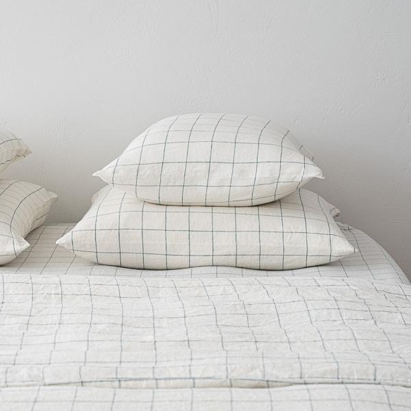 linenme White Arctic Window Pane Washed Bed Linen Pillow Case