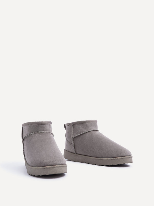 Linzi Ash Grey Faux Suede Grey Faux Fur Lined Ultra Mini Ankle Boot