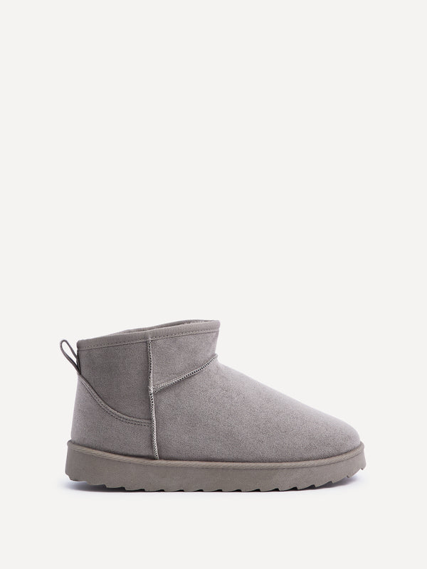 Linzi Ash Grey Faux Suede Grey Faux Fur Lined Ultra Mini Ankle Boot
