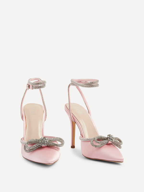 Linzi Baby Pink Satin Double Bow Embellished Court Heel