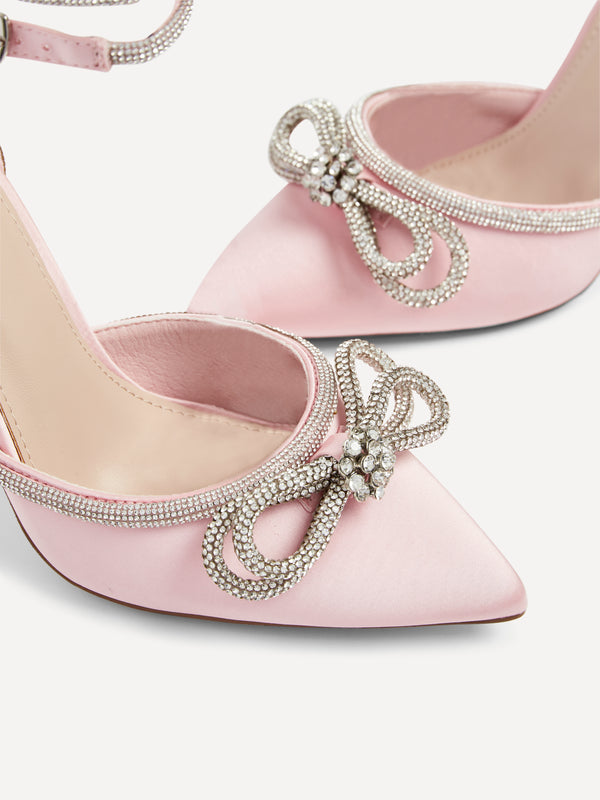 Linzi Baby Pink Satin Double Bow Embellished Court Heel