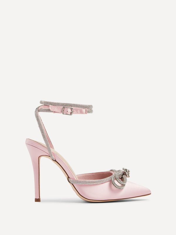linzi Baby Pink Satin Double Bow Embellished Court Heel