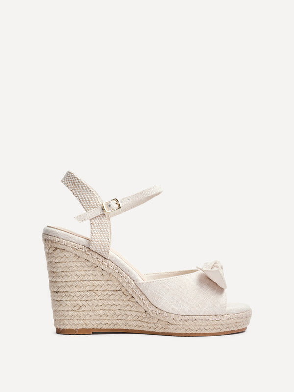 Linzi Beige Canvas Espadrille Wedge With Bow Detail