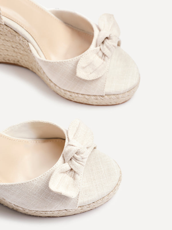 Linzi Beige Canvas Espadrille Wedge With Bow Detail