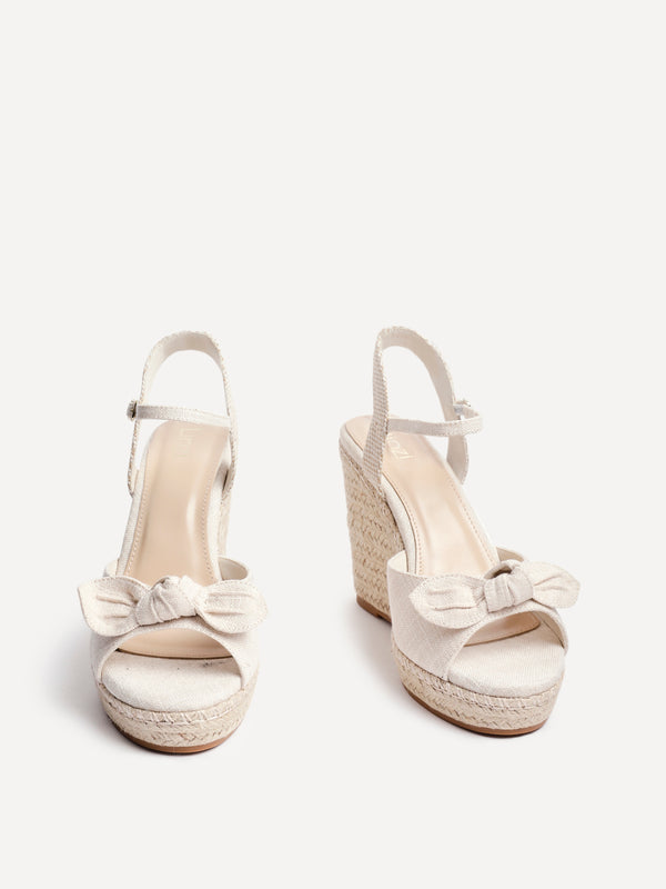 Linzi Beige Canvas Espadrille Wedge With Bow Detail