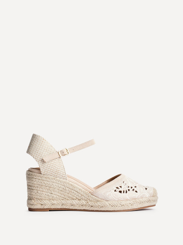 Linzi Beige Closed-Toe Wedge With Cut-Out Detailing