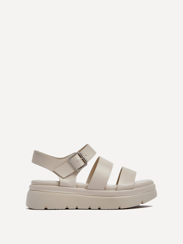 Linzi Beige Faux Leather Double Strap Flatform Sandal