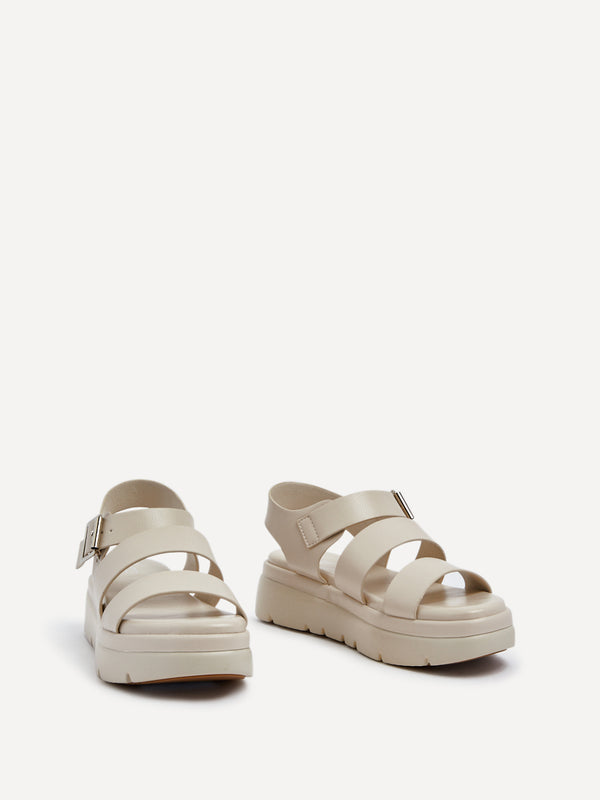 Linzi Beige Faux Leather Double Strap Flatform Sandal